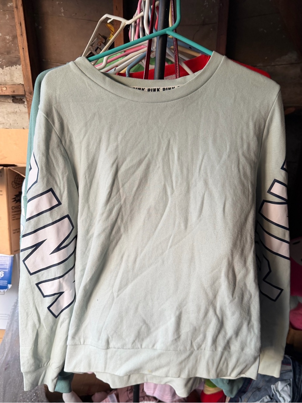 PINK Victoria's Secret Light Mint Crewneck Sweatshirt with Sleeve Logo